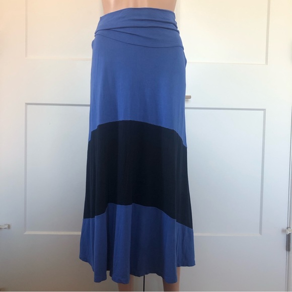 Gap Navy Blue Stripe Color-block Foldover Waist Long Maxi Skirt XS X-Small - Picture 1 of 1